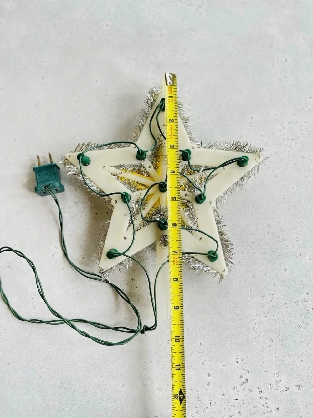 Vintage Liberty Bell Christmas Silver Tinsel Mini Star Tree Topper 11 Light